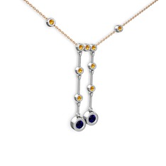 Taşlı Belly Kolye - Lab safir ve sitrin 925 ayar gümüş kolye (40 cm rose altın rolo zincir) #uhirt9