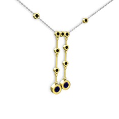 Taşlı Belly Kolye - Lab safir ve siyah zirkon 14 ayar altın kolye (40 cm gümüş rolo zincir) #ul87z8