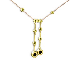 Taşlı Belly Kolye - Siyah zirkon ve peridot 8 ayar altın kolye (40 cm rose altın rolo zincir) #ulyza0