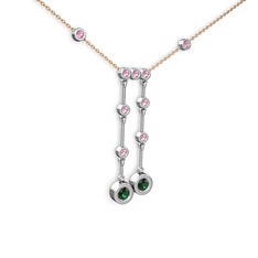 Taşlı Belly Kolye - Yeşil kuvars ve pembe kuvars 8 ayar beyaz altın kolye (40 cm gümüş rolo zincir) #useypn