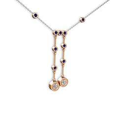 Taşlı Belly Kolye - Pırlanta ve lab safir 14 ayar rose altın kolye (0.48 karat, 40 cm beyaz altın rolo zincir) #v2g7no
