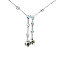 Taşlı Belly Kolye - Peridot ve akuamarin 14 ayar beyaz altın kolye (40 cm beyaz altın rolo zincir) #v2joer