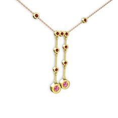 Taşlı Belly Kolye - Pembe kuvars ve rodolit garnet 18 ayar altın kolye (40 cm rose altın rolo zincir) #v4nmcj