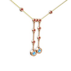 Taşlı Belly Kolye - Akuamarin ve kök yakut 18 ayar rose altın kolye (40 cm altın rolo zincir) #vnkk8y