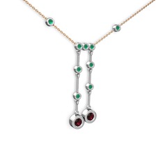Taşlı Belly Kolye - Rodolit garnet ve kök zümrüt 14 ayar beyaz altın kolye (40 cm rose altın rolo zincir) #vsbray