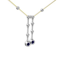 Lab safir ve swarovski 18 ayar beyaz altın kolye (40 cm altın rolo zincir)