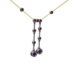 Taşlı Belly Kolye - Ametist ve garnet 925 ayar siyah rodyum kaplama gümüş kolye (40 cm altın rolo zincir) #vw0nr5