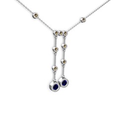 Taşlı Belly Kolye - Lab safir ve dumanlı kuvars 925 ayar gümüş kolye (40 cm beyaz altın rolo zincir) #w182ph