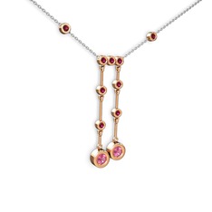 Pembe kuvars ve rodolit garnet 925 ayar rose altın kaplama gümüş kolye (40 cm beyaz altın rolo zincir)