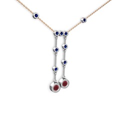 Taşlı Belly Kolye - Kök yakut ve lab safir 14 ayar beyaz altın kolye (40 cm rose altın rolo zincir) #wjpy46