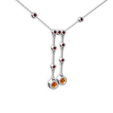 Taşlı Belly Kolye - Sitrin ve garnet 18 ayar beyaz altın kolye (40 cm beyaz altın rolo zincir) #wnqtx5