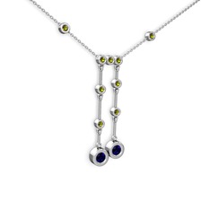 Taşlı Belly Kolye - Lab safir ve peridot 18 ayar beyaz altın kolye (40 cm gümüş rolo zincir) #wqp1i7