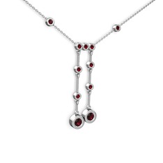 Taşlı Belly Kolye - Rodolit garnet ve garnet 18 ayar beyaz altın kolye (40 cm gümüş rolo zincir) #x06uvm