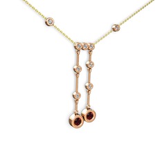 Taşlı Belly Kolye - Garnet ve swarovski 14 ayar rose altın kolye (40 cm altın rolo zincir) #x2dcod