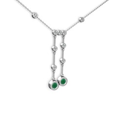 Taşlı Belly Kolye - Kök zümrüt ve swarovski 14 ayar beyaz altın kolye (40 cm beyaz altın rolo zincir) #x4i6x0