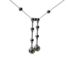 Taşlı Belly Kolye - Peridot ve siyah zirkon 925 ayar siyah rodyum kaplama gümüş kolye (40 cm beyaz altın rolo zincir) #xijufa