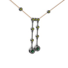 Taşlı Belly Kolye - Yeşil kuvars ve peridot 925 ayar siyah rodyum kaplama gümüş kolye (40 cm rose altın rolo zincir) #xkcxa3