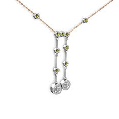 Taşlı Belly Kolye - Beyaz zirkon ve peridot 8 ayar beyaz altın kolye (40 cm rose altın rolo zincir) #xom88r