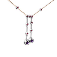 Taşlı Belly Kolye - Ametist ve rodolit garnet 925 ayar gümüş kolye (40 cm rose altın rolo zincir) #xv9l4n