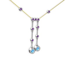 Akuamarin ve ametist 8 ayar beyaz altın kolye (40 cm altın rolo zincir)