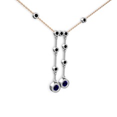 Taşlı Belly Kolye - Lab safir ve siyah zirkon 925 ayar gümüş kolye (40 cm gümüş rolo zincir) #xydixa