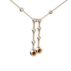 Peridot ve akuamarin 18 ayar rose altın kolye (40 cm rose altın rolo zincir)