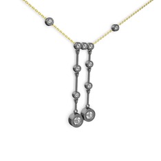 Taşlı Belly Kolye - Beyaz zirkon 925 ayar siyah rodyum kaplama gümüş kolye (40 cm altın rolo zincir) #y0i0ro