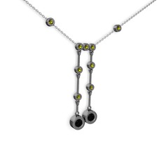 Taşlı Belly Kolye - Siyah zirkon ve peridot 925 ayar siyah rodyum kaplama gümüş kolye (40 cm beyaz altın rolo zincir) #yab3rh