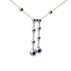 Taşlı Belly Kolye - Lab safir ve siyah zirkon 8 ayar beyaz altın kolye (40 cm altın rolo zincir) #ycht44