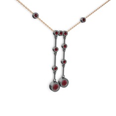 Taşlı Belly Kolye - Kök yakut ve garnet 925 ayar siyah rodyum kaplama gümüş kolye (40 cm gümüş rolo zincir) #ygekbq