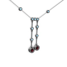 Taşlı Belly Kolye - Rodolit garnet ve akuamarin 925 ayar siyah rodyum kaplama gümüş kolye (40 cm beyaz altın rolo zincir) #yt05nz