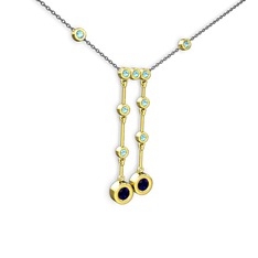 Lab safir ve akuamarin 14 ayar altın kolye (40 cm gümüş rolo zincir)