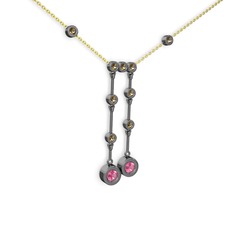 Taşlı Belly Kolye - Pembe kuvars ve dumanlı kuvars 925 ayar siyah rodyum kaplama gümüş kolye (40 cm gümüş rolo zincir) #ywv0n9