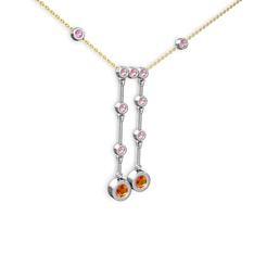 Taşlı Belly Kolye - Sitrin ve pembe kuvars 14 ayar beyaz altın kolye (40 cm altın rolo zincir) #z18v12