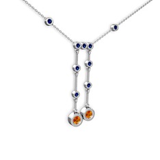 Taşlı Belly Kolye - Sitrin ve lab safir 925 ayar gümüş kolye (40 cm beyaz altın rolo zincir) #z7eob