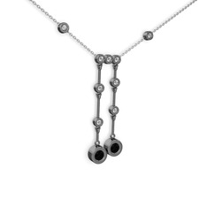 Taşlı Belly Kolye - Siyah zirkon ve swarovski 925 ayar siyah rodyum kaplama gümüş kolye (40 cm beyaz altın rolo zincir) #zefcg6