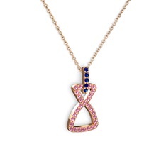 Lab safir ve pembe kuvars 14 ayar rose altın kolye (40 cm rose altın rolo zincir)