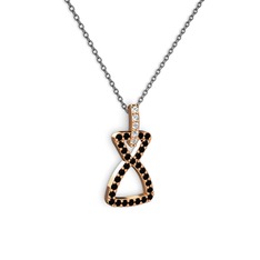 Simla Kolye - Pırlanta ve siyah zirkon 8 ayar rose altın kolye (0.55 karat, 40 cm gümüş rolo zincir) #10j91ci