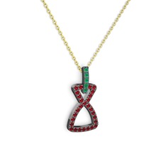 Simla Kolye - Kök zümrüt ve garnet 925 ayar siyah rodyum kaplama gümüş kolye (40 cm altın rolo zincir) #10mcu10