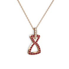 Simla Kolye - Pırlanta ve rodolit garnet 18 ayar rose altın kolye (0.55 karat, 40 cm rose altın rolo zincir) #110v70o
