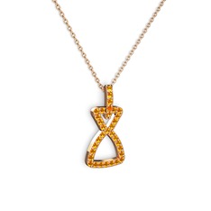 Simla Kolye - Sitrin 925 ayar rose altın kaplama gümüş kolye (40 cm rose altın rolo zincir) #11d6od