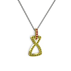 Kök yakut ve peridot 925 ayar altın kaplama gümüş kolye (40 cm gümüş rolo zincir)