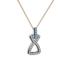 Simla Kolye - Akuamarin ve swarovski 925 ayar siyah rodyum kaplama gümüş kolye (40 cm rose altın rolo zincir) #1219kn2
