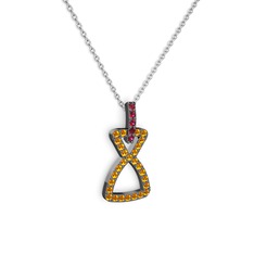 Simla Kolye - Rodolit garnet ve sitrin 925 ayar siyah rodyum kaplama gümüş kolye (40 cm beyaz altın rolo zincir) #121ue49