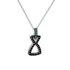 Simla Kolye - Yeşil kuvars ve siyah zirkon 925 ayar siyah rodyum kaplama gümüş kolye (40 cm gümüş rolo zincir) #123nxil