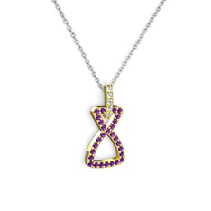 Simla Kolye - Swarovski ve ametist 8 ayar altın kolye (40 cm gümüş rolo zincir) #123pxcu