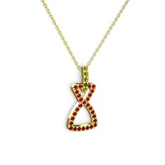 Simla Kolye - Peridot ve garnet 14 ayar altın kolye (40 cm gümüş rolo zincir) #12frssr