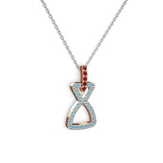 Simla Kolye - Garnet ve akuamarin 8 ayar rose altın kolye (40 cm gümüş rolo zincir) #12k3s4z