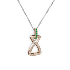 Simla Kolye - Kök zümrüt ve swarovski 925 ayar rose altın kaplama gümüş kolye (40 cm beyaz altın rolo zincir) #12kvri7