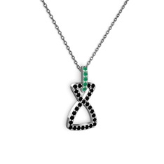 Simla Kolye - Kök zümrüt ve siyah zirkon 18 ayar beyaz altın kolye (40 cm gümüş rolo zincir) #12w6qib